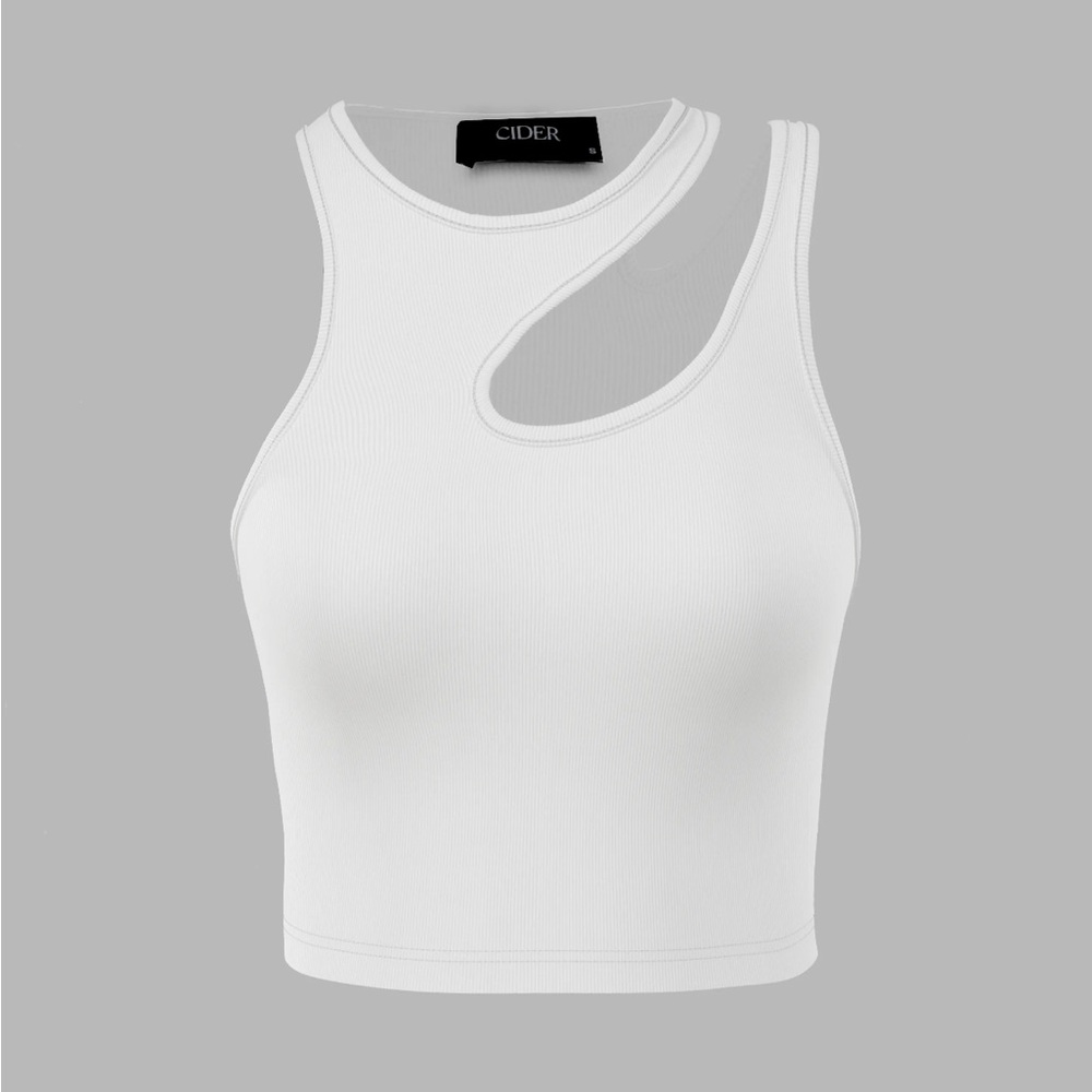 Cider White Asymmetric Cutout Top